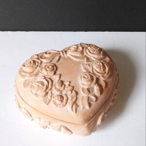 Antique Korean Handmade Pink Clay Rose and Bow Art Heart Dish